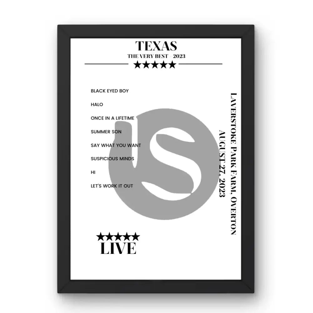 Texas Laverstoke Park Farm Overton 27 August 2023 Setlist Poster - Setlist