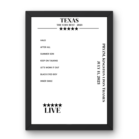 Texas PRYZM Kingston upon Thames 11 July 2023 Setlist Poster - Setlist