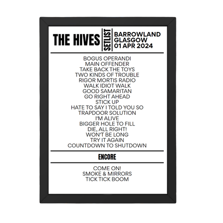 The Hives Glasgow April 2024 Setlist - Setlist