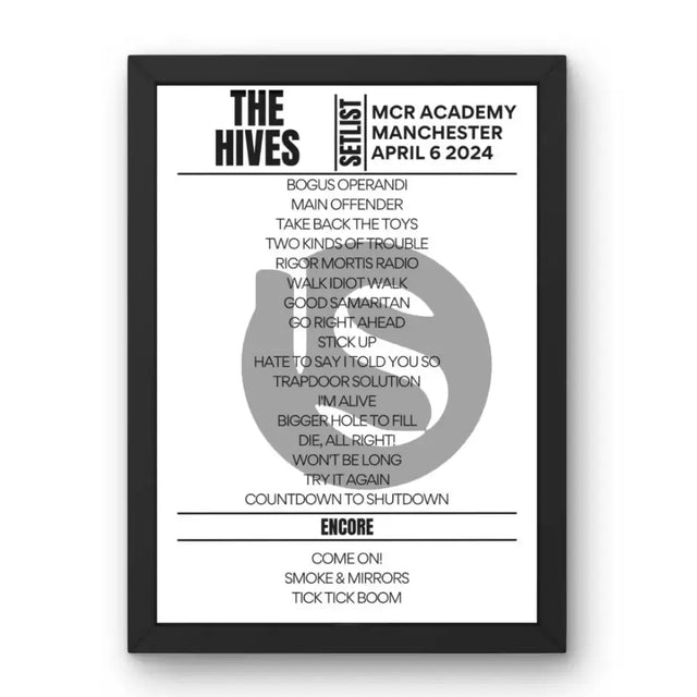 The Hives Manchester April 6 2024 Replica Setlist - Setlist