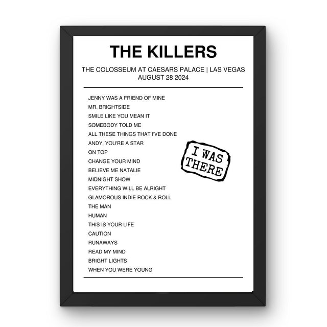 The Killers August 28, 2024 The Colosseum at Caesars Palace Las Vegas Setlist Poster - Setlist