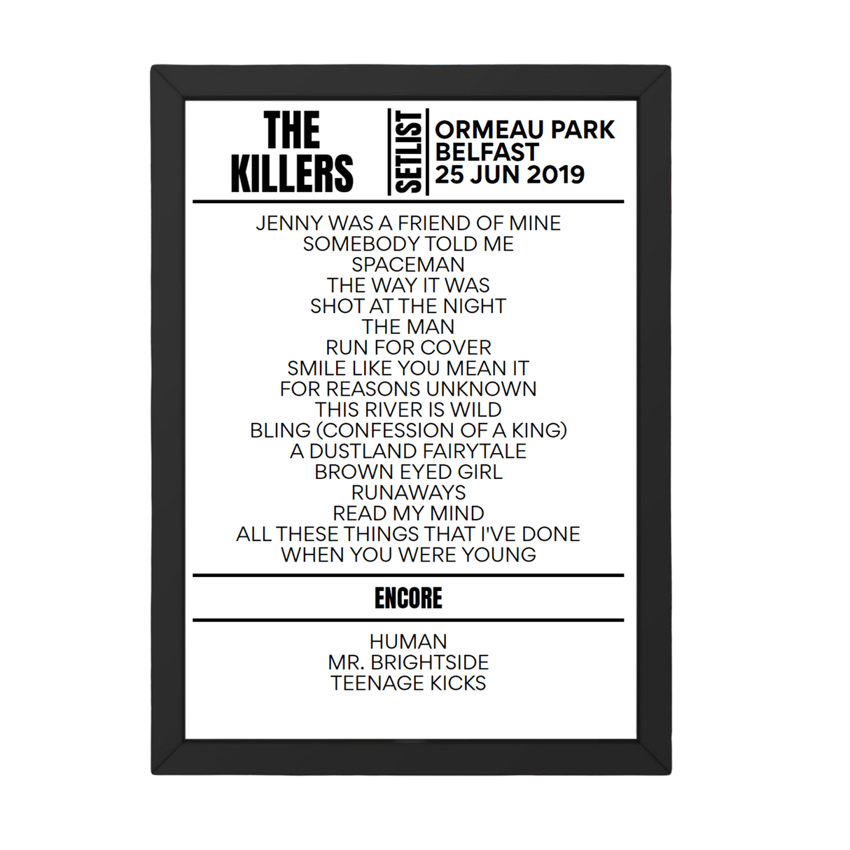 The Killers Belfast June 2019 Replica Setlist - Setlist