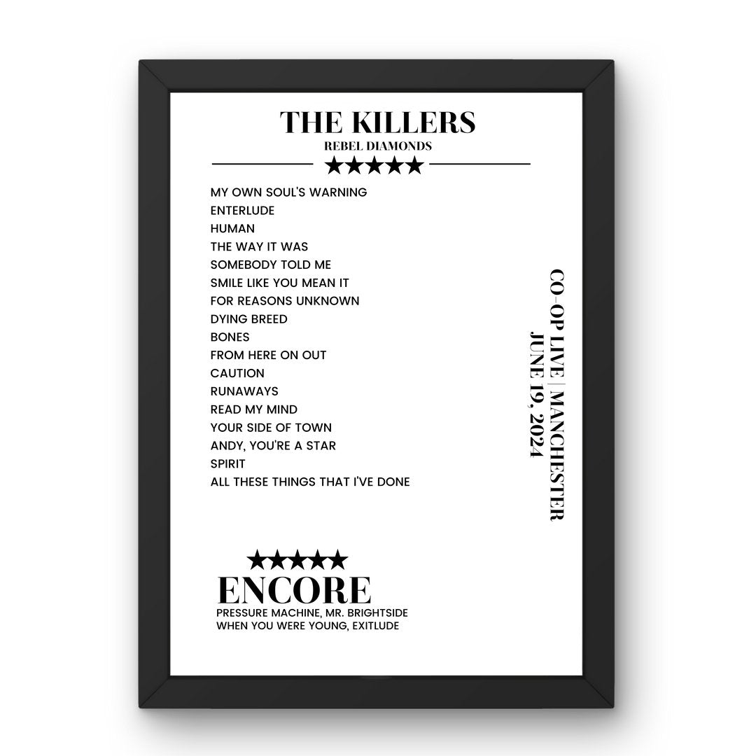 The Killers Co - op Live Manchester 19 June 2024 Setlist Poster - Setlist