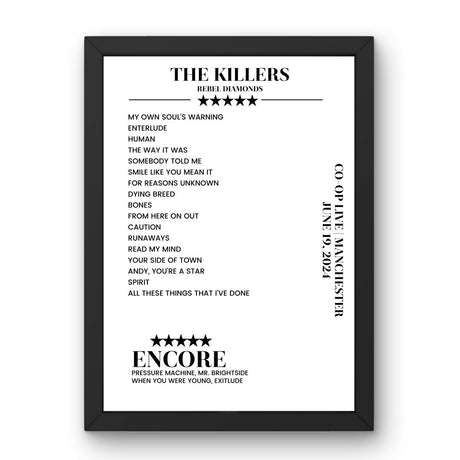 The Killers Co - op Live Manchester 19 June 2024 Setlist Poster - Setlist