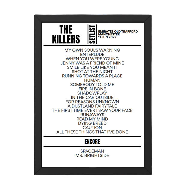 The Killers Manchester June 2022 Replica Setlist - Setlist