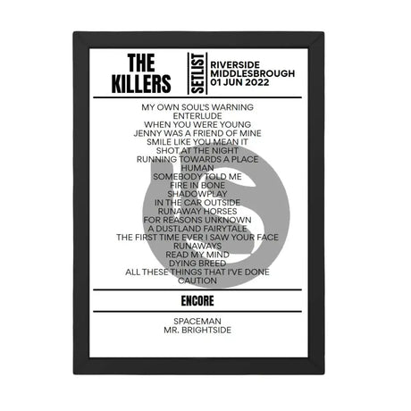 The Killers Middlesbrough June 2022 Replica Setlist - Setlist