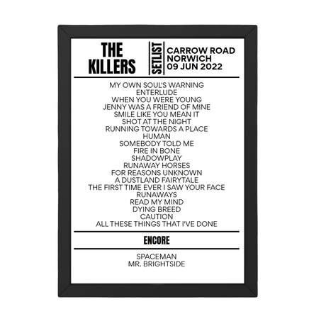 The Killers Norwich June 2022 Replica Setlist - Setlist