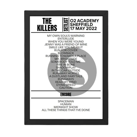 The Killers Sheffield May 2022 Replica Setlist - Setlist