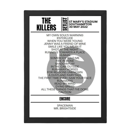 The Killers Southampton May 2022 Replica Setlist - Setlist