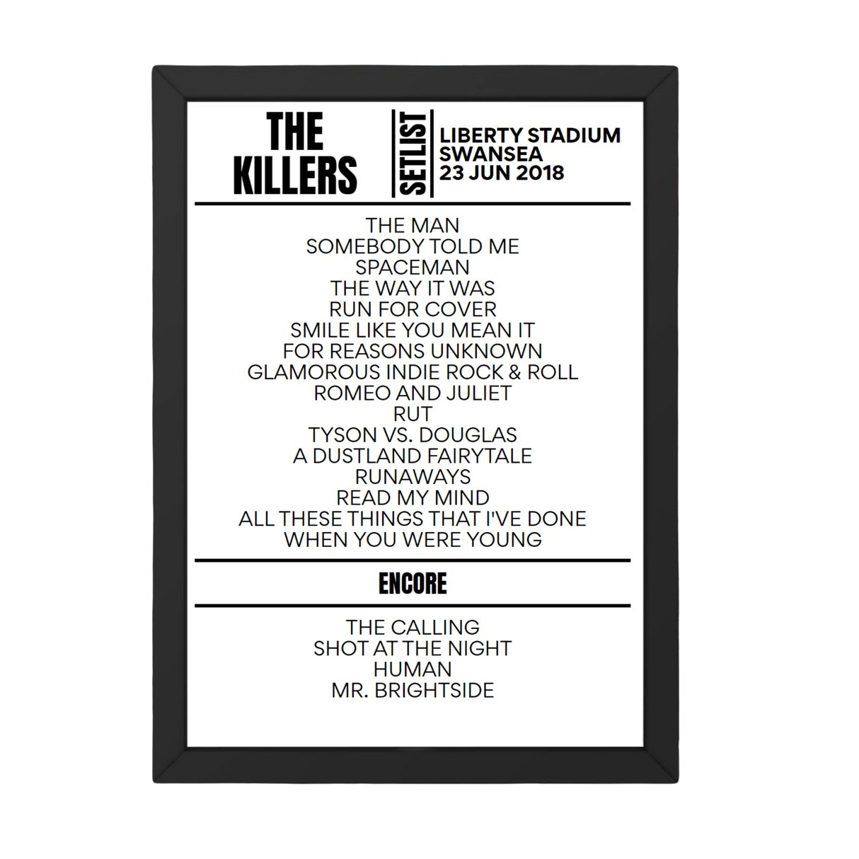 The Killers Swansea June 2018 Replica Setlist - Setlist