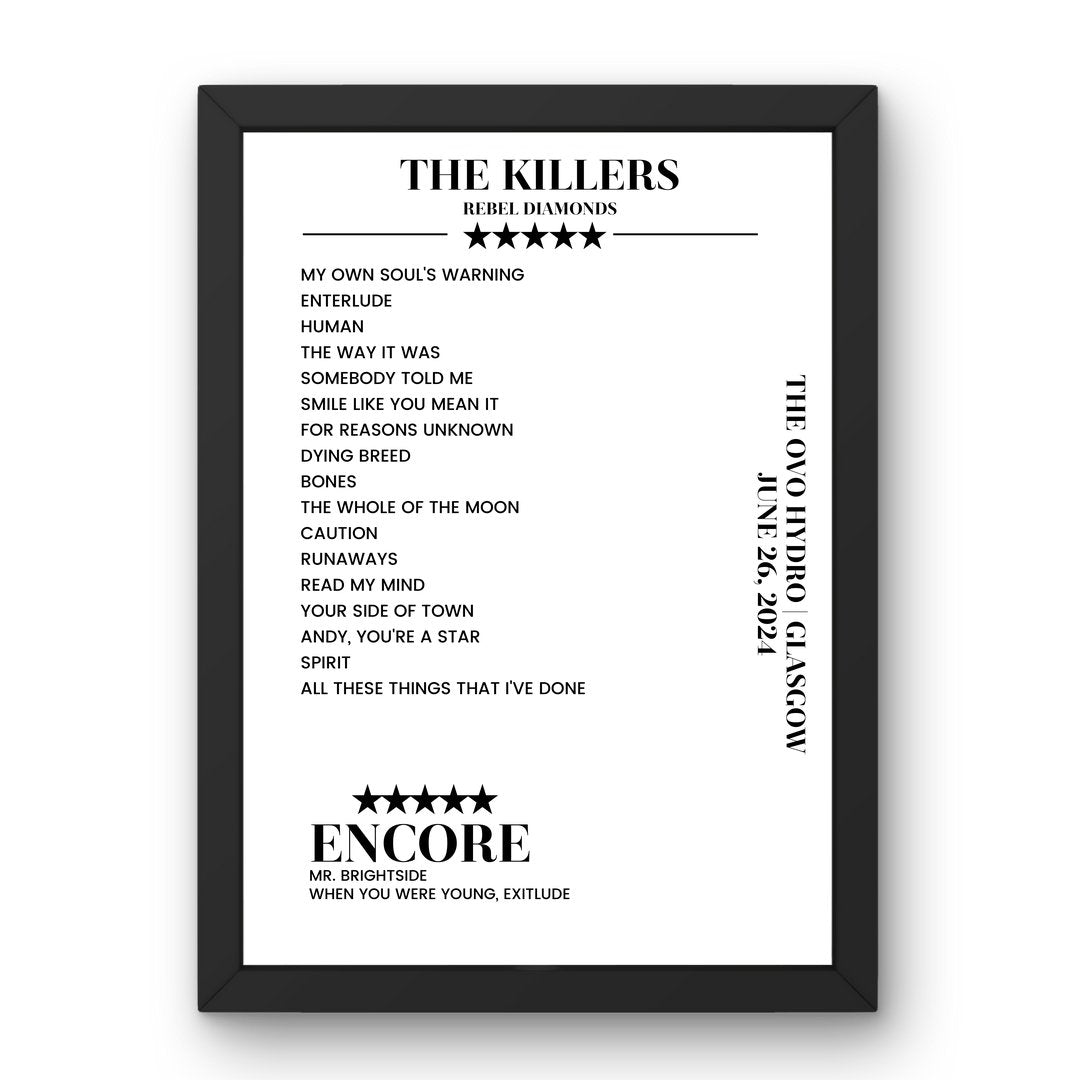 The Killers The OVO Hydro Glasgow 26 June 2024 Setlist Poster - Setlist