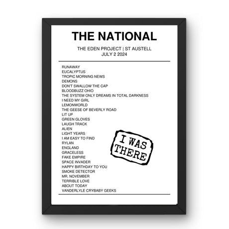 The National July 02, 2024 The Eden Project St Austell Setlist Poster - Setlist