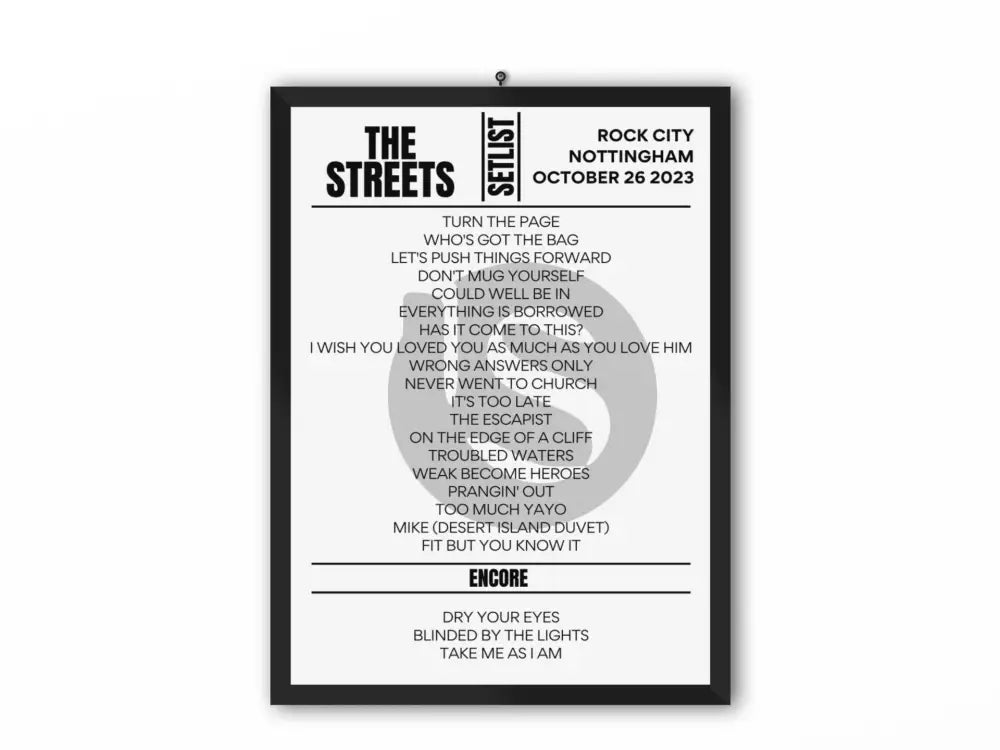 The Streets Nottingham October 2023 Replica Setlist - Setlist