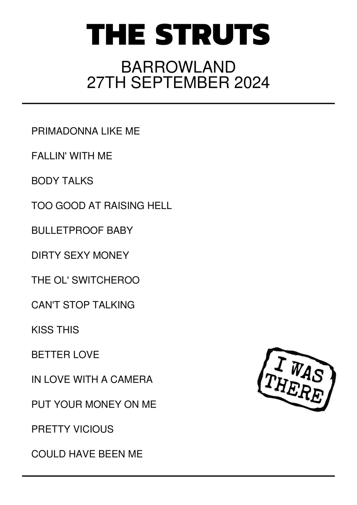 The Struts 27th September 2024 Barrowland Glasgow I Was There - Setlist