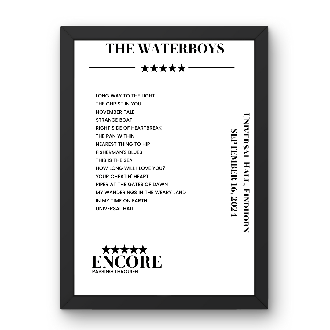 The Waterboys September 16, 2024 Universal Hall Findhorn Setlist Poster - Setlist