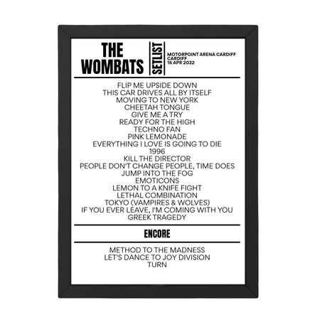 The Wombats Cardiff April 16, 2022 Replica Setlist - Setlist