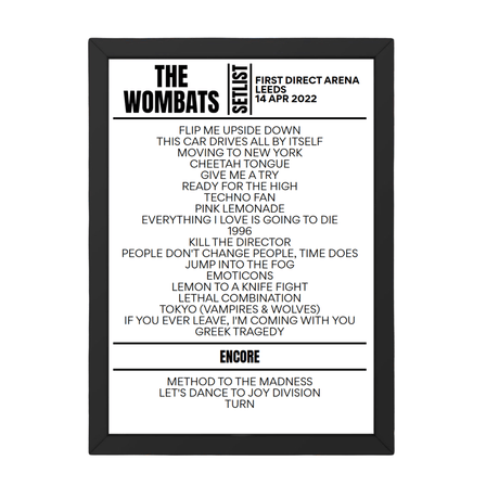 The Wombats Leeds April 14, 2022 Replica Setlist - Setlist