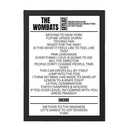 The Wombats Newcastle upon Tyne October 27, 2022 Replica Setlist - Setlist