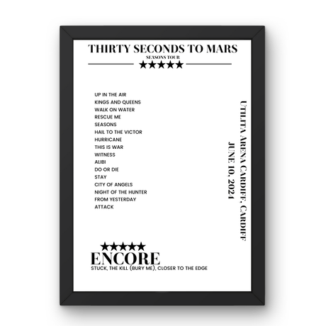 Thirty Seconds to Mars June 10, 2024 Utilita Arena Cardiff Cardiff Setlist Poster - Setlist