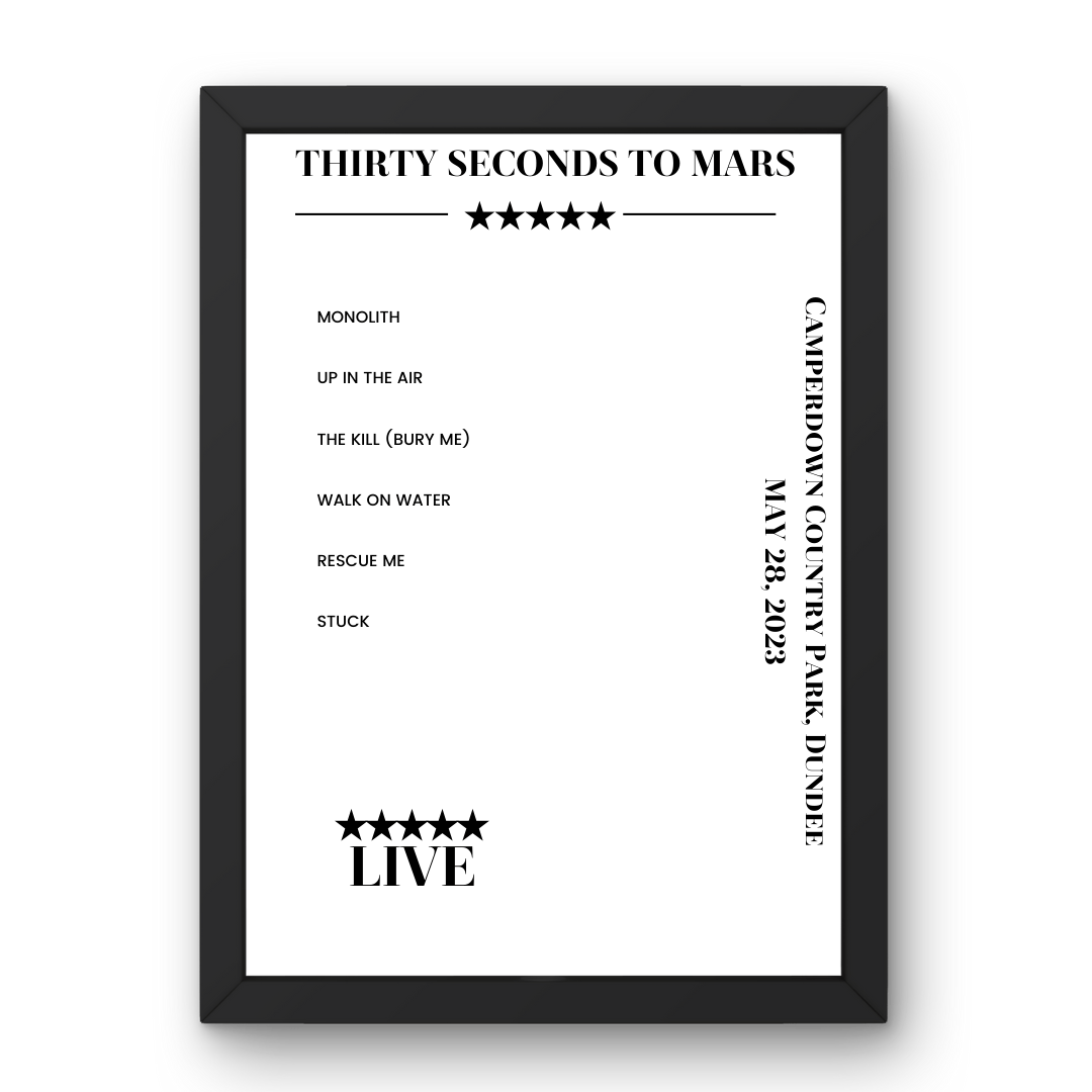 Thirty Seconds to Mars May 28, 2023 Camperdown Country Park Dundee Setlist Poster - Setlist