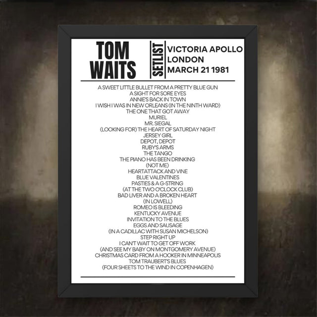 Tom Waits Victoria Apollo March 21 1981 Replica Setlist - Setlist