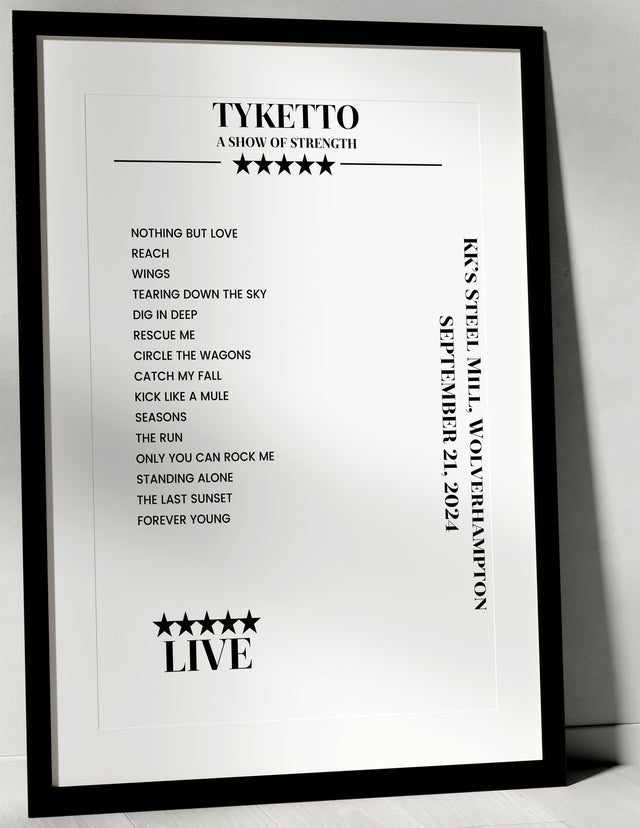 Tyketto September 21, 2024 KK’s Steel Mill Wolverhampton Setlist Poster - Setlist