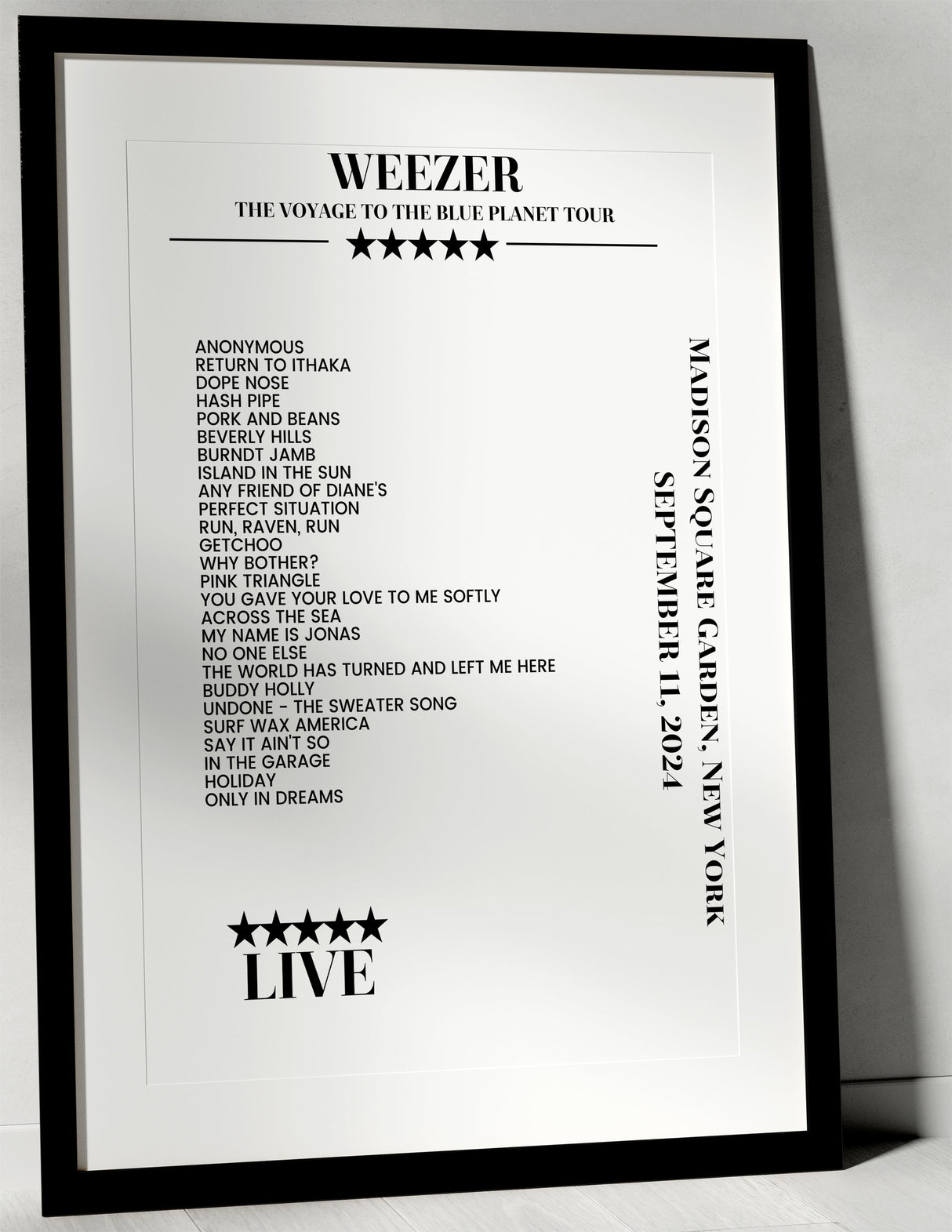 Weezer September 11, 2024 Madison Square Garden New York Setlist Poster - Setlist