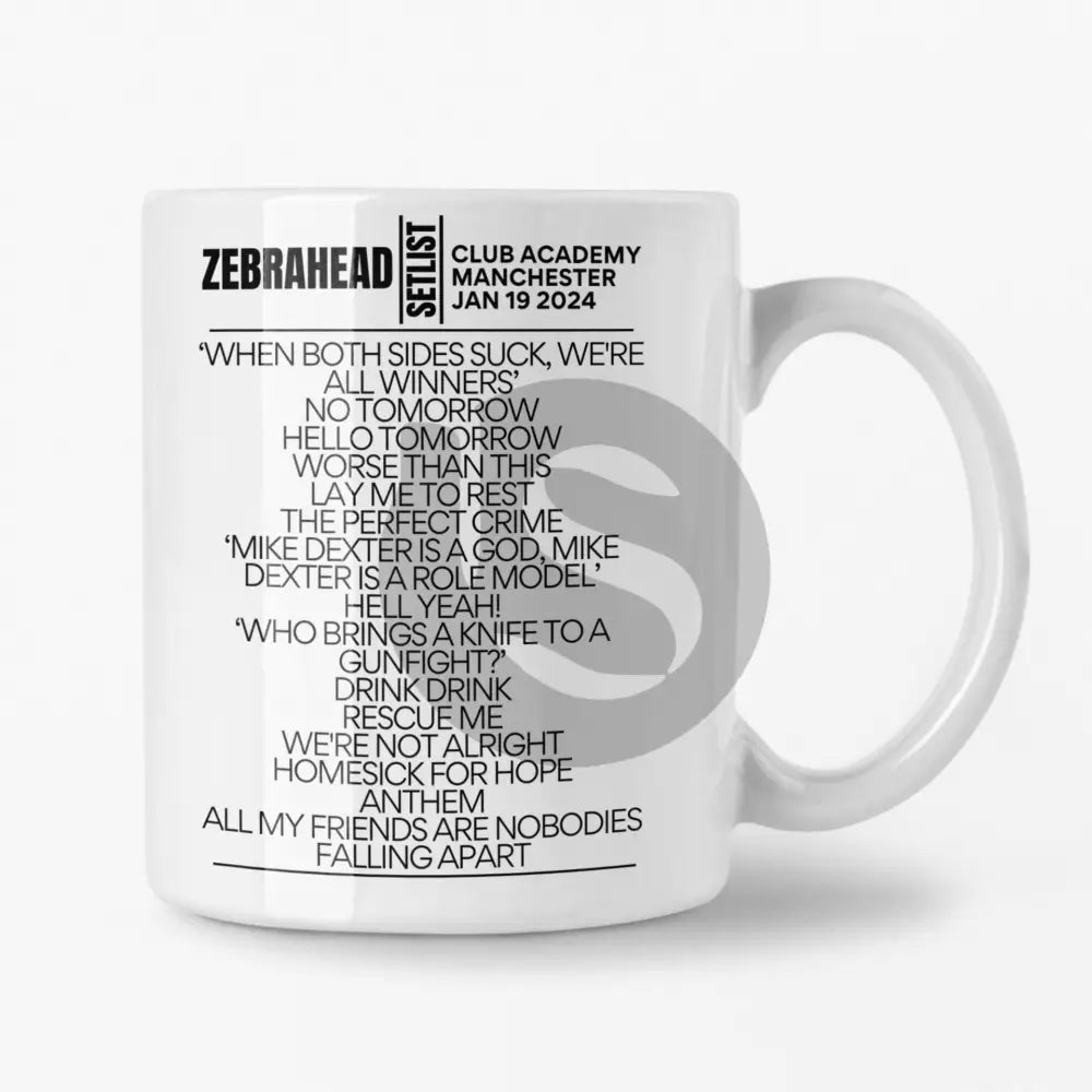 Zebrahead Manchester January 2024 Setlist Mug - Setlist